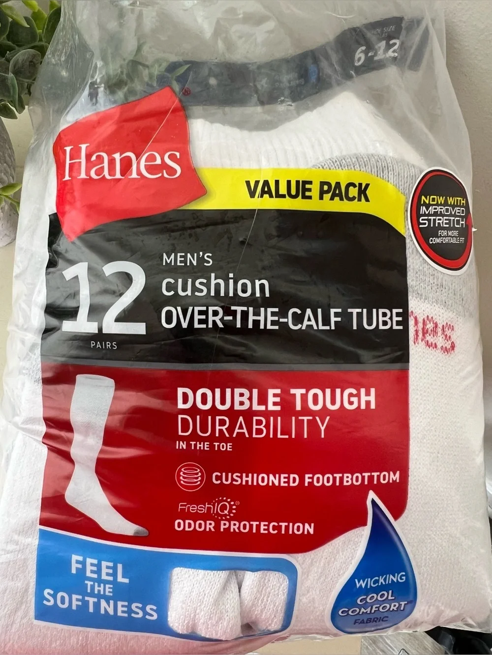 Brand New-Hanes Men's Over the Calf Tube Socks White 12 Pack, 6-12